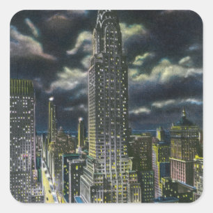 Sticker Carré NYC, nouveau bâtiment de YorkChrysler la nuit # 1