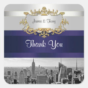 Sticker Carré NYC Skyline BW 05 White Navy Invit Suite Merci