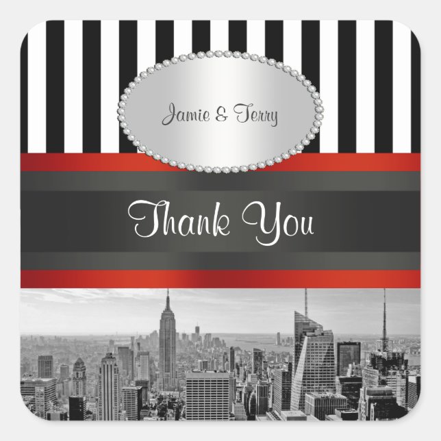 Sticker Carré NYC Skyline BW ESB Black White Stripe P Favoriser  (Devant)