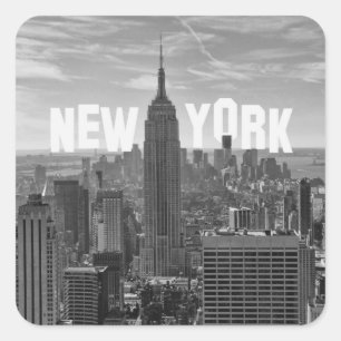 Sticker Carré NYC Skyline ESB, WTC BW 2C