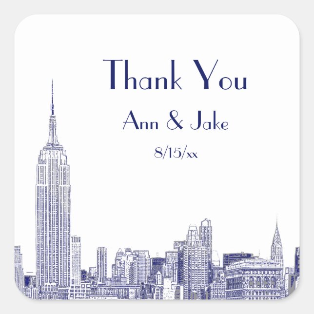 Sticker Carré NYC Skyline Etched 01 Favoriser Merci de balise bl (Devant)