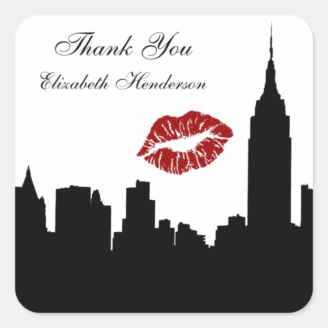 Sticker Carré NYC Skyline Silhouette, ESB #1 Kiss (Devant)