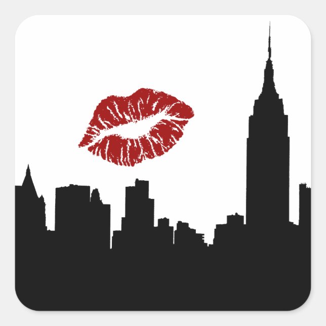 Sticker Carré NYC Skyline Silhouette, ESB #1 Red Lipstick Kiss (Devant)