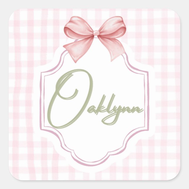 Sticker Carré Oaklynn bébé fille infirmière Bow&En vichy personn (Devant)