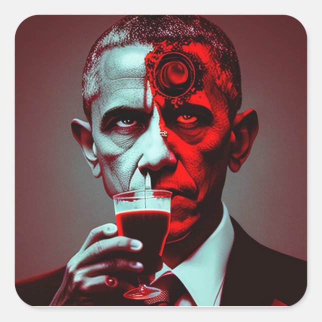 Sticker Carré Obama, satanique, boit le sang de l'Amérique (Devant)
