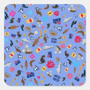 Sticker Carré objets australiens, ce qui est célèbre en Australi
