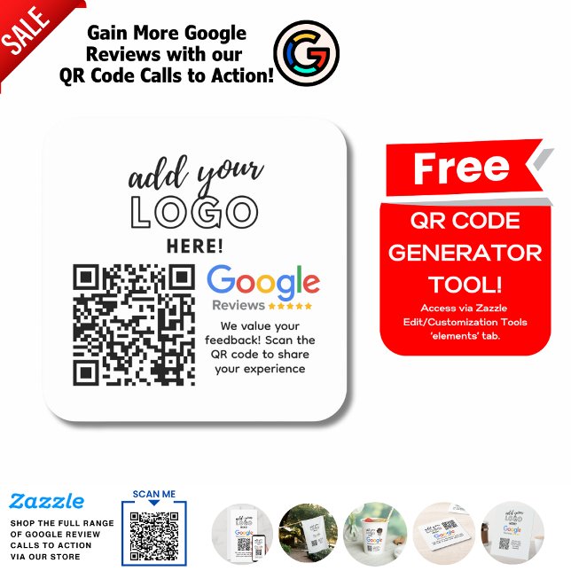 STICKER CARRÉ OBTENEZ PLUS D'EXAMENS GOOGLE AVEC LES APPELS QR C (Créateur téléchargé)