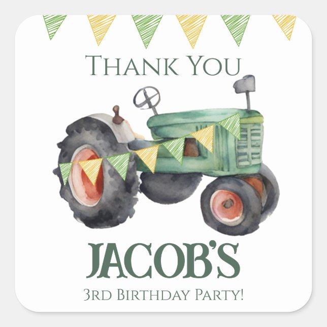 Sticker Carré Obtenez votre tracteur 3ème anniversaire (Devant)