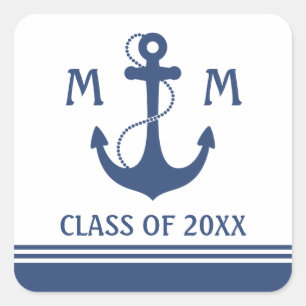 Sticker Carré Obtention du diplôme nautique de bleu marine