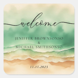 Sticker Carré Ocean Beach Cute Signature Sun Sand