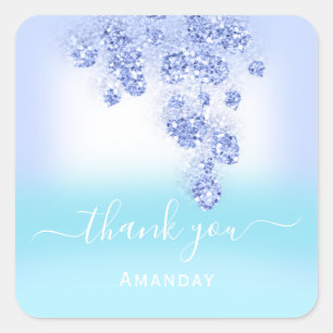 Sticker Carré Océan Bleu Ombré Paillettes Pastel FLEURS BÉBÉ