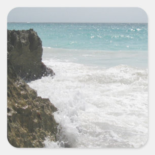 Sticker Carré Océan bleu turquoise avec des vagues de mousse