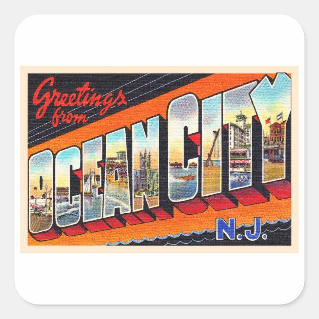 Sticker Carré Ocean City New Jersey NJ Grande lettre carte posta (Devant)