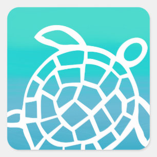 Sticker Carré Océan d'aquarelle de tortue de mer