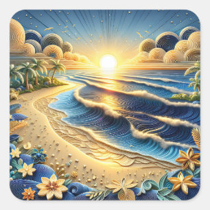 Sticker Carré Ocean View Tropical Paper Quilling Effet