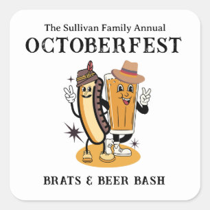 Sticker Carré Octoberfest Brats et bière Fall Party Retro