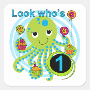 Sticker Carré Octopus 1er Anniversaire T-shirts et cadeaux
