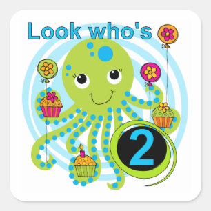 Sticker Carré Octopus 2e anniversaire T-shirts et cadeaux