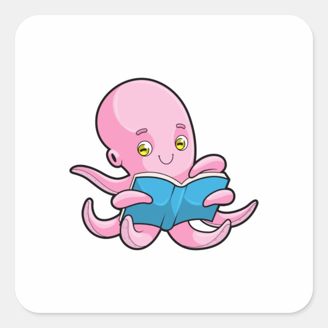 Sticker Carré Octopus à la lecture d'un livre (Devant)
