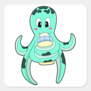 Sticker Carré Octopus avec Bouteille de lait