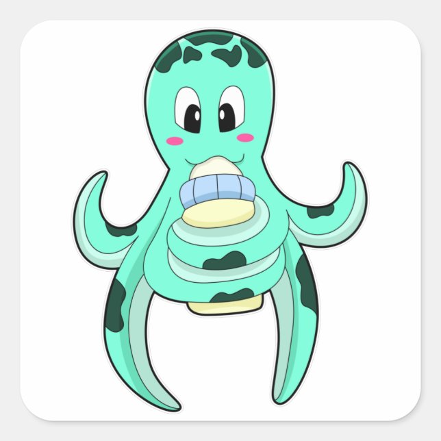 Sticker Carré Octopus avec Bouteille de lait (Devant)