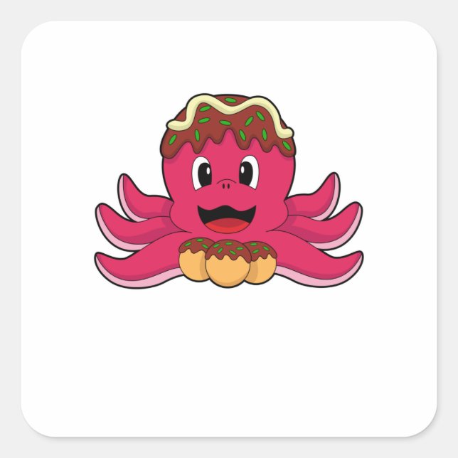 Sticker Carré Octopus avec gâteau (Devant)