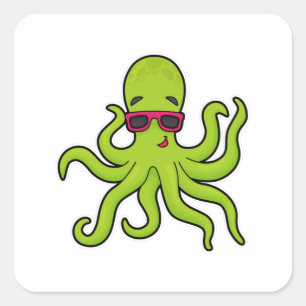 Sticker Carré Octopus avec lunettes de soleil