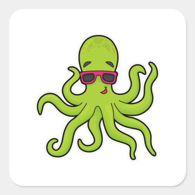 Sticker Carré Octopus avec lunettes de soleil (Devant)