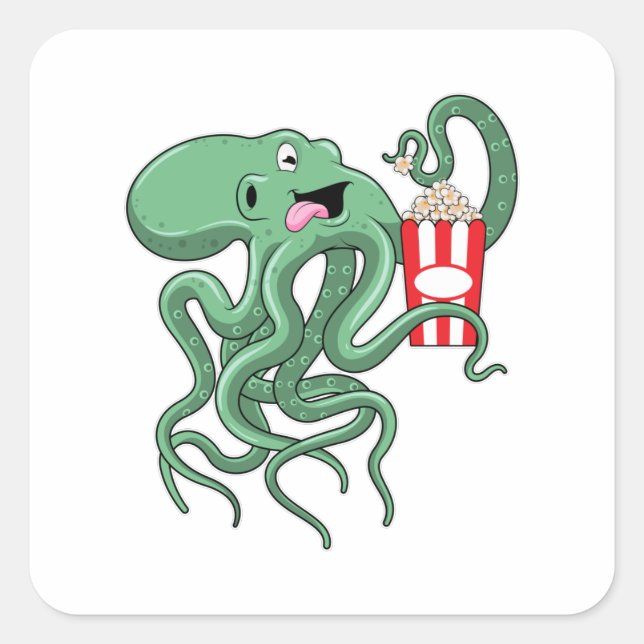 Sticker Carré Octopus avec Popcorn (Devant)