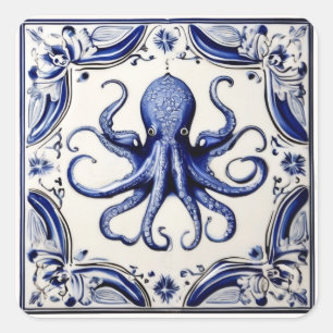 Sticker Carré Octopus Bleu et Blanc Océan