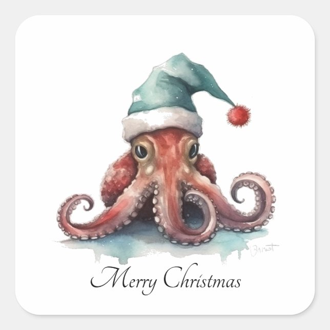 Sticker Carré Octopus Christmas Joy, coutume (Devant)