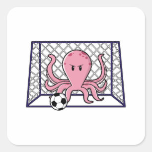Sticker Carré Octopus comme gardien de but avec balle de footbal