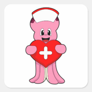 Sticker Carré Octopus comme infirmière avec coeur