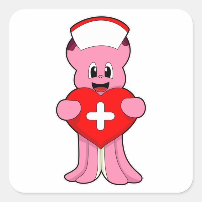Sticker Carré Octopus comme infirmière avec coeur (Devant)