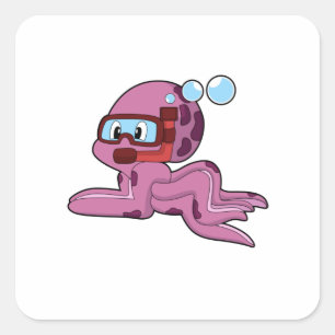Sticker Carré Octopus comme plongeur avec tuba