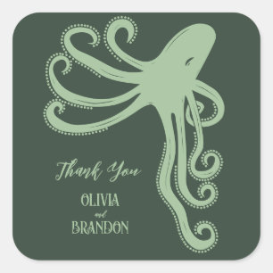 Sticker Carré Octopus Deep Sea Mariage moderne, vert