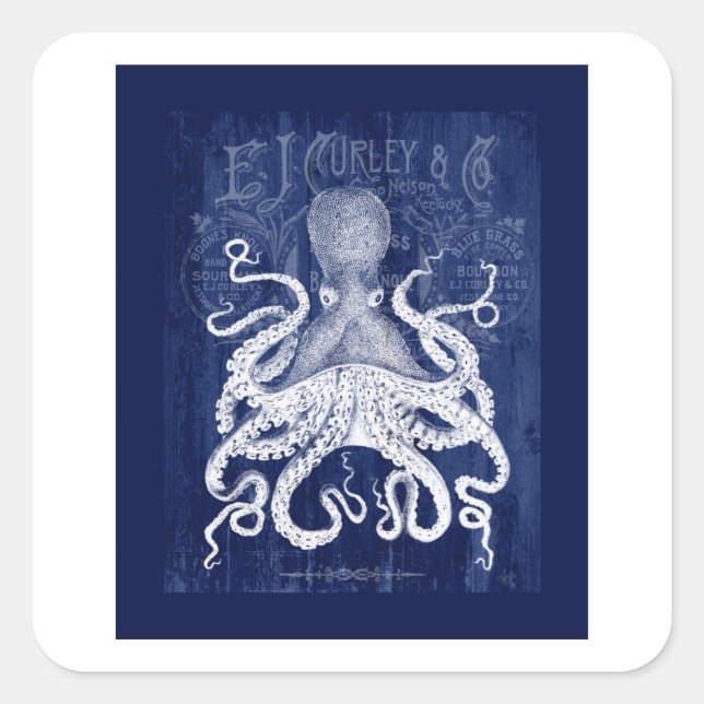 Sticker Carré Octopus en bleu (Devant)