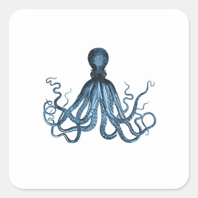 Sticker Carré Octopus kraken nautical coastal ocean beach sea (Devant)