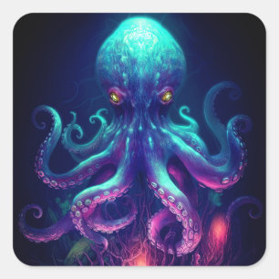 Sticker Carré Octopus Mythique Nautique Sous Les Créatures Mer
