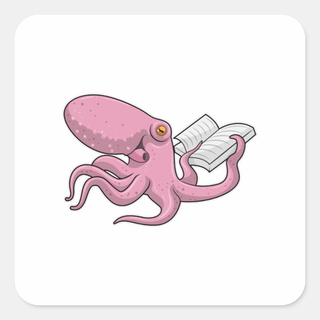 Sticker Carré Octopus Nerd avec le livre (Devant)