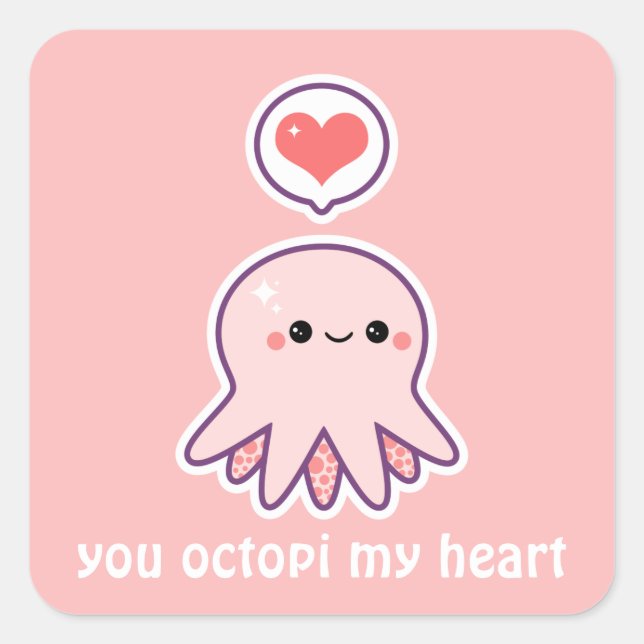 Sticker Carré Octopus rose (Devant)