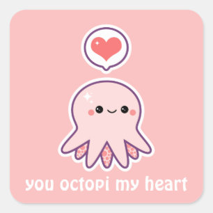 Sticker Carré Octopus rose