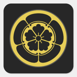 Sticker Carré Oda Mon japonais samouraï clan or sur noir