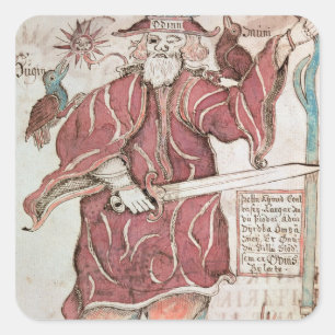 Sticker Carré Odin, avec ses deux corbeaux, Hugin et Munin