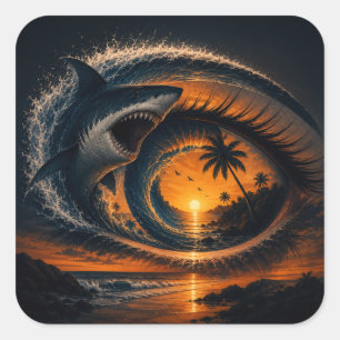 Sticker Carré Œil de la Vague – Surrealiste Coucher de Soleil av