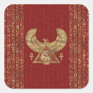 Sticker Carré OEil d'Horus - Or Wadjet en cuir rouge