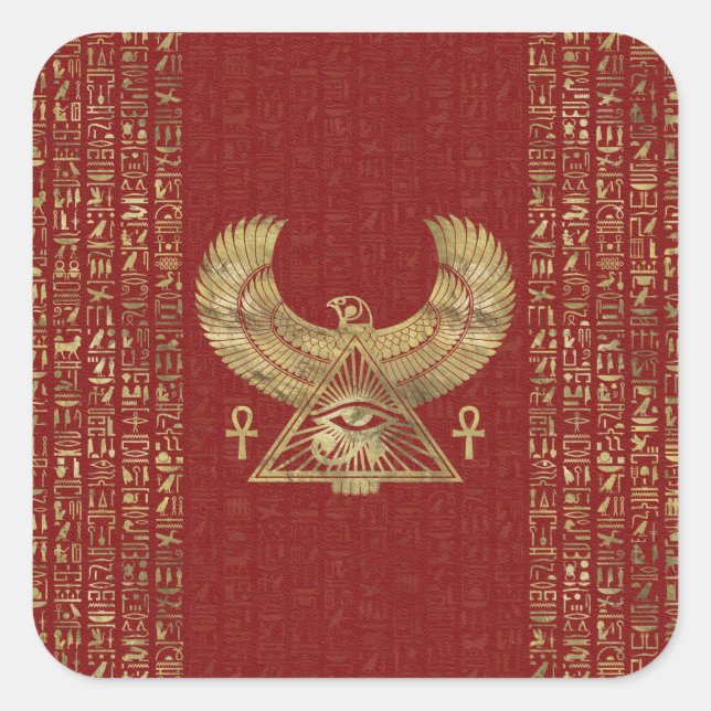 Sticker Carré OEil d'Horus - Or Wadjet en cuir rouge (Devant)