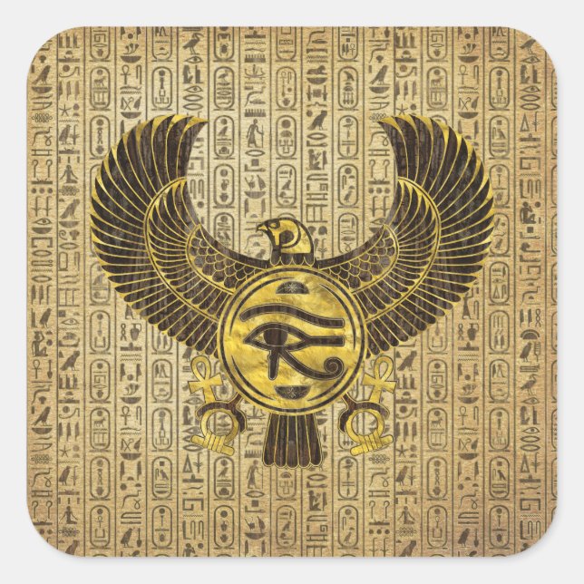 Sticker Carré OEil égyptien de Horus - Wadjet or et bois (Devant)