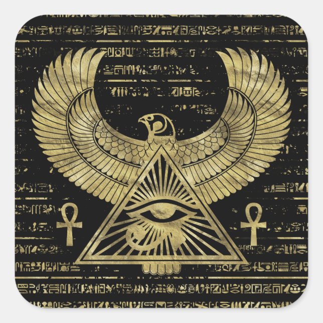 Sticker Carré OEil égyptien de Horus - Wadjet or et noir (Devant)