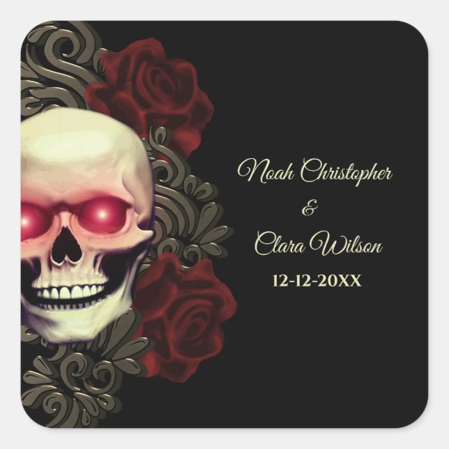 Sticker Carré Oeil rouge floral noir moody gothique crâne hallow (Devant)